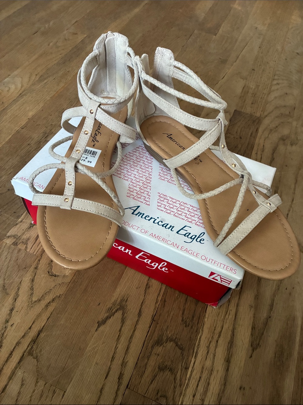 American Eagle Outfitters Cream Strappy Braided Gladiator Sandals